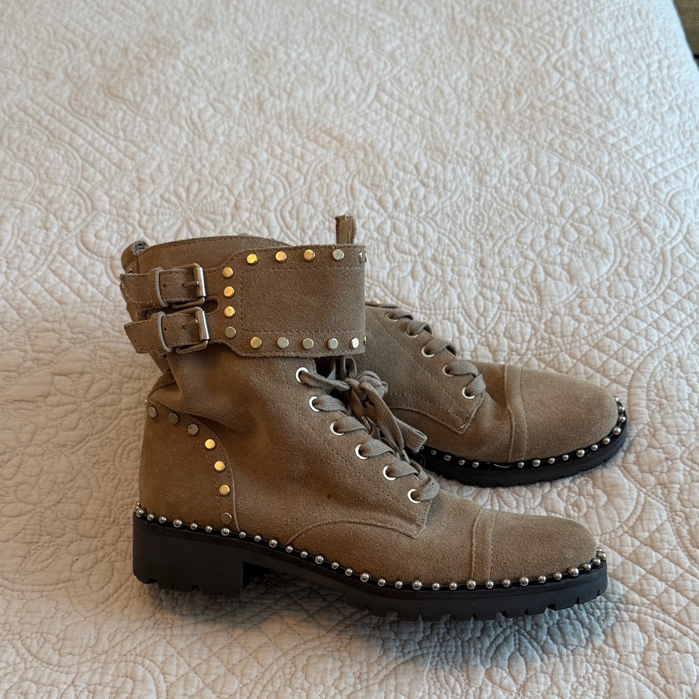 Sam Edelman Beige Studded Moto Boots